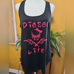 Diesel Life Ladies Skull & Pumps Black and Pink Tank Size XL